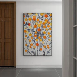 Tangerines -Art By Maudsch Handmade Oil Abstract Painting Modern Colorful Flowers Vertical Rectangle Wall Art On Canvas For Living Room